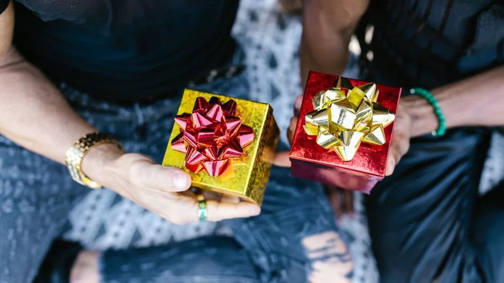 Couple exchanging handmade gifts