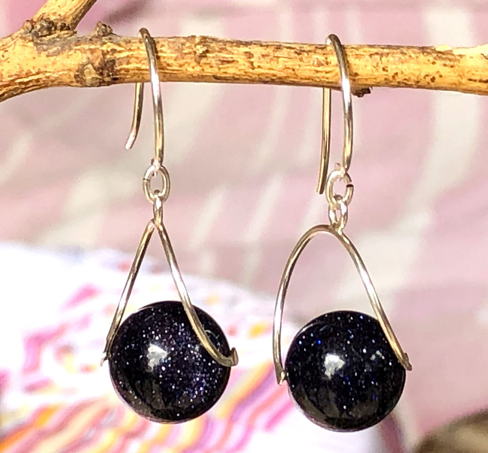 Miniatura: Pendientes largos de mujer de plata y bola de arenisca azul