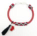 Dúo pulseras cordón de cuero negro y rojo, con tejido miyuki piel serpiente. Pulseras para parejas