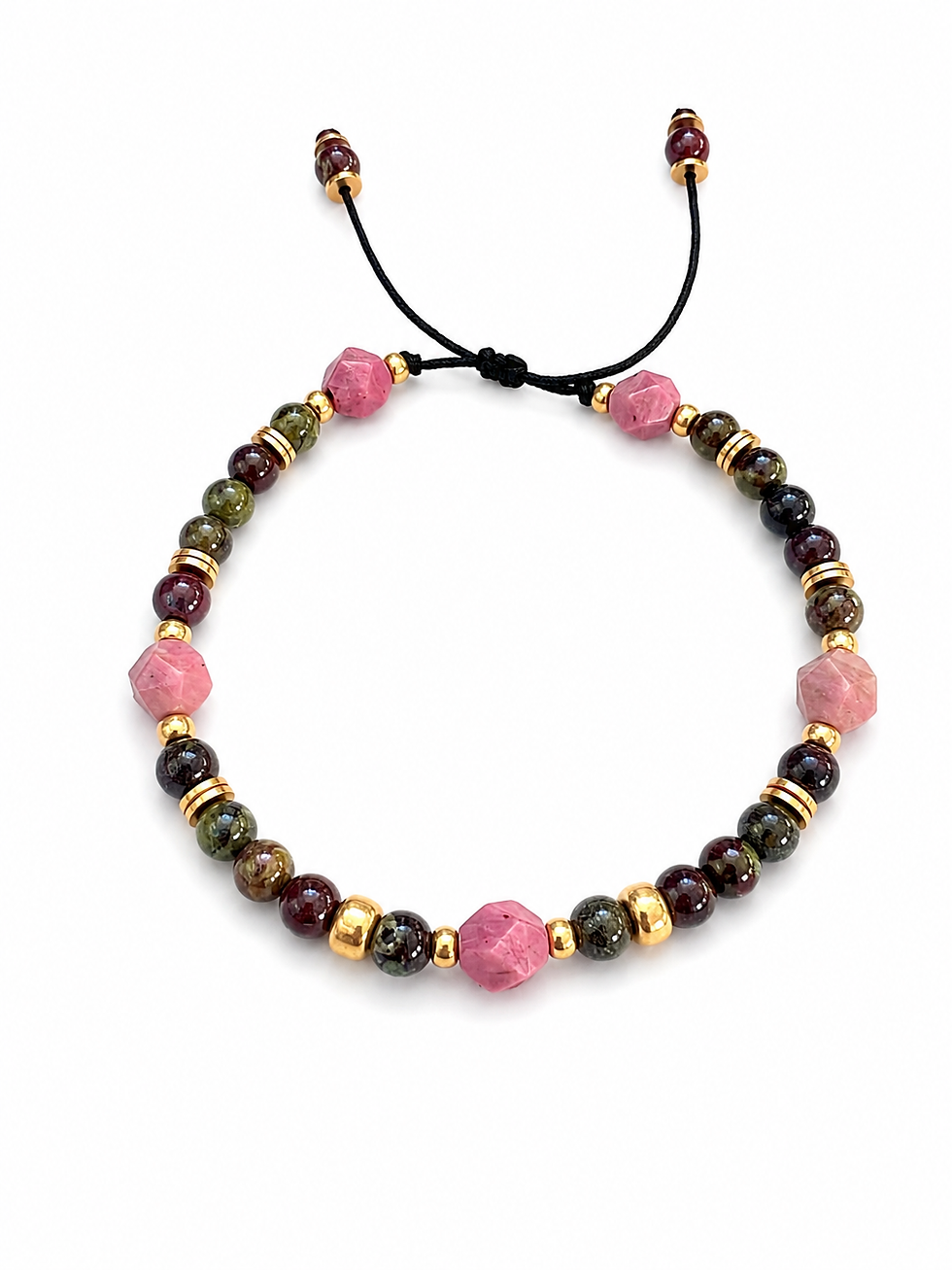 Miniatura: Pulsera artesanal Drago Bloom de piedra sangre de dragón, rodonita rosa y cristal Miyuki.
