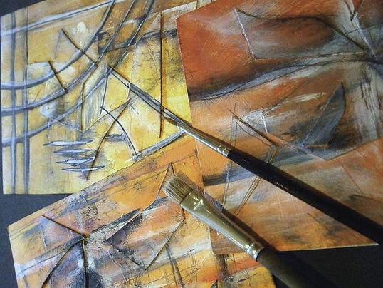 Paintings and Brushes. Artwork in progress. 