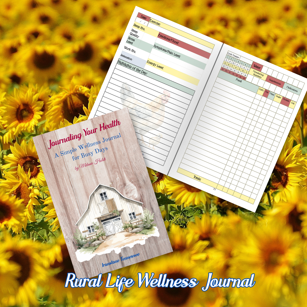 cover and sample pages of rural life journal with sunflowers
