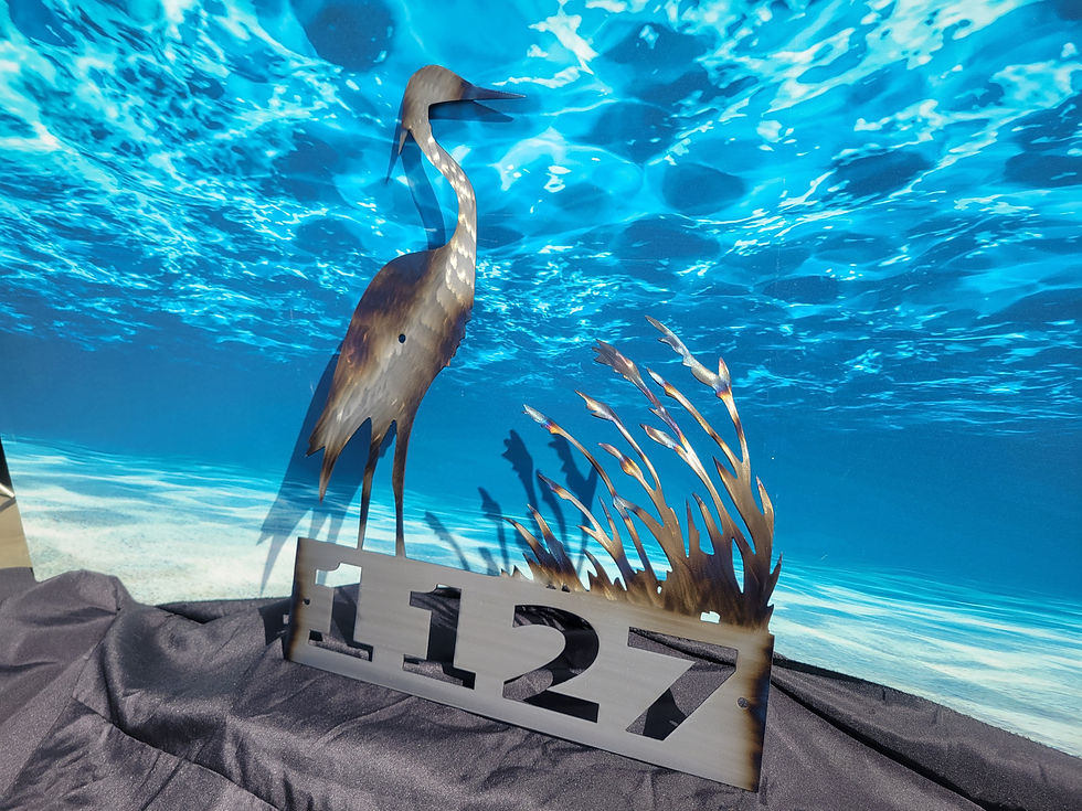 Thumbnail: Heron house number monogram fish metal wall art fish decor custom art work steel