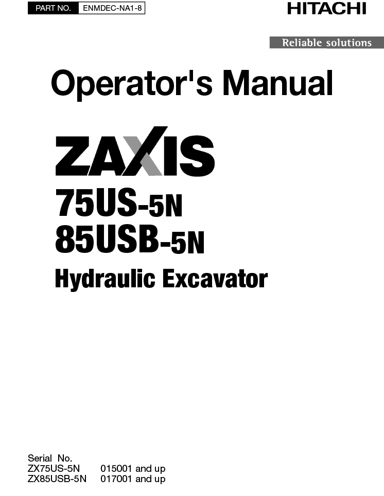 ZX75US-5N, ZX85USB-5N | Hitachi | Operator's Manual | Garton
