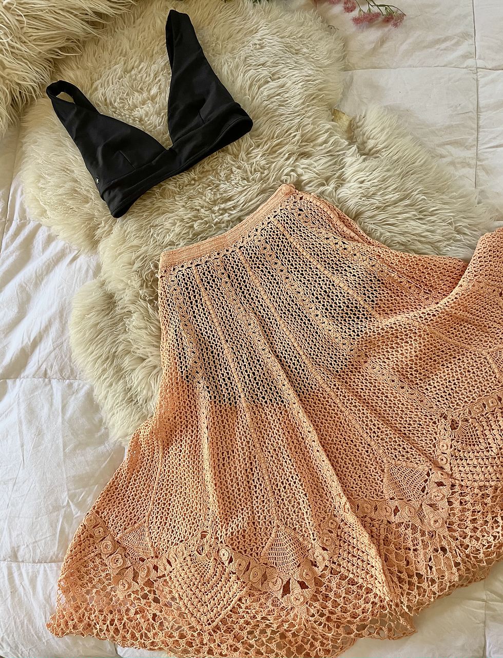 Thumbnail: Peach Crochet Two-Piece Skirt Set