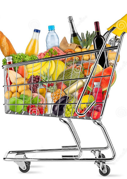 isolated-shopping-cart-filled-food-yello