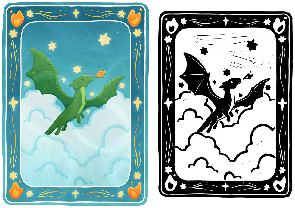 Dragon Illustration & Lino Print