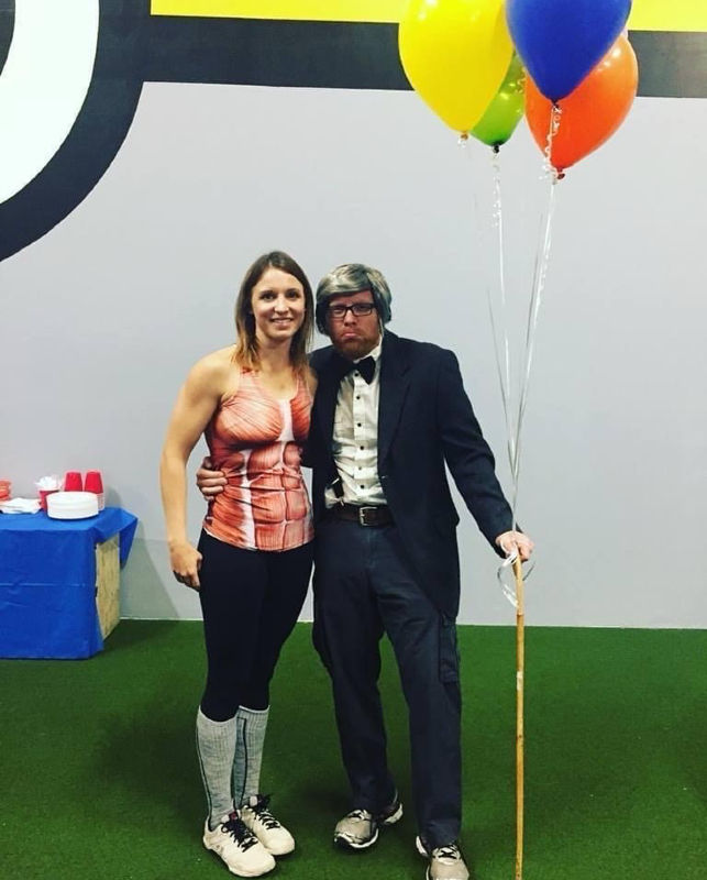 gym members dressing up as a "muscle up" for a costume workout