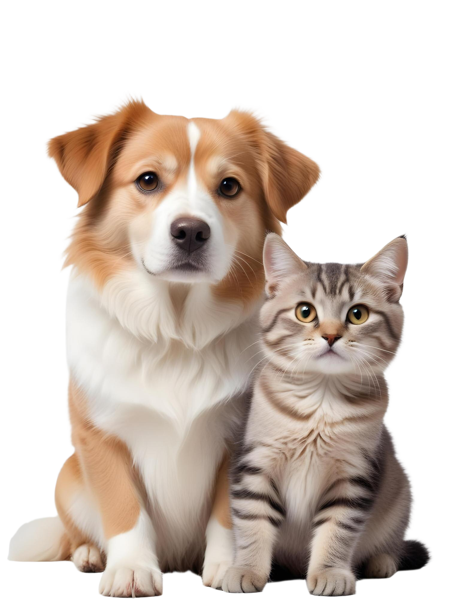 Hund und Katze sitzen nebeneinander