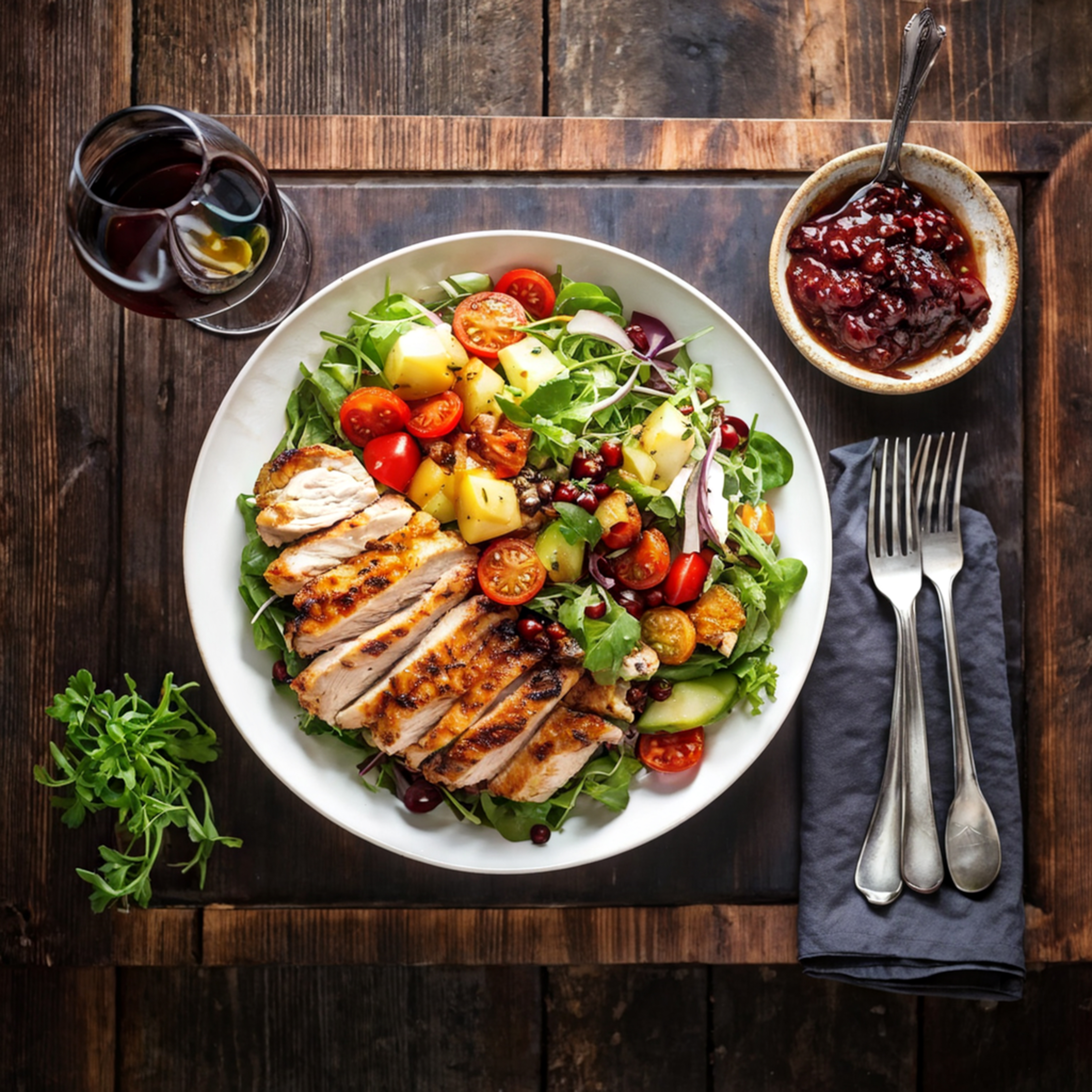 Gegrilltes Hühnchen mit Salat und Beeren
