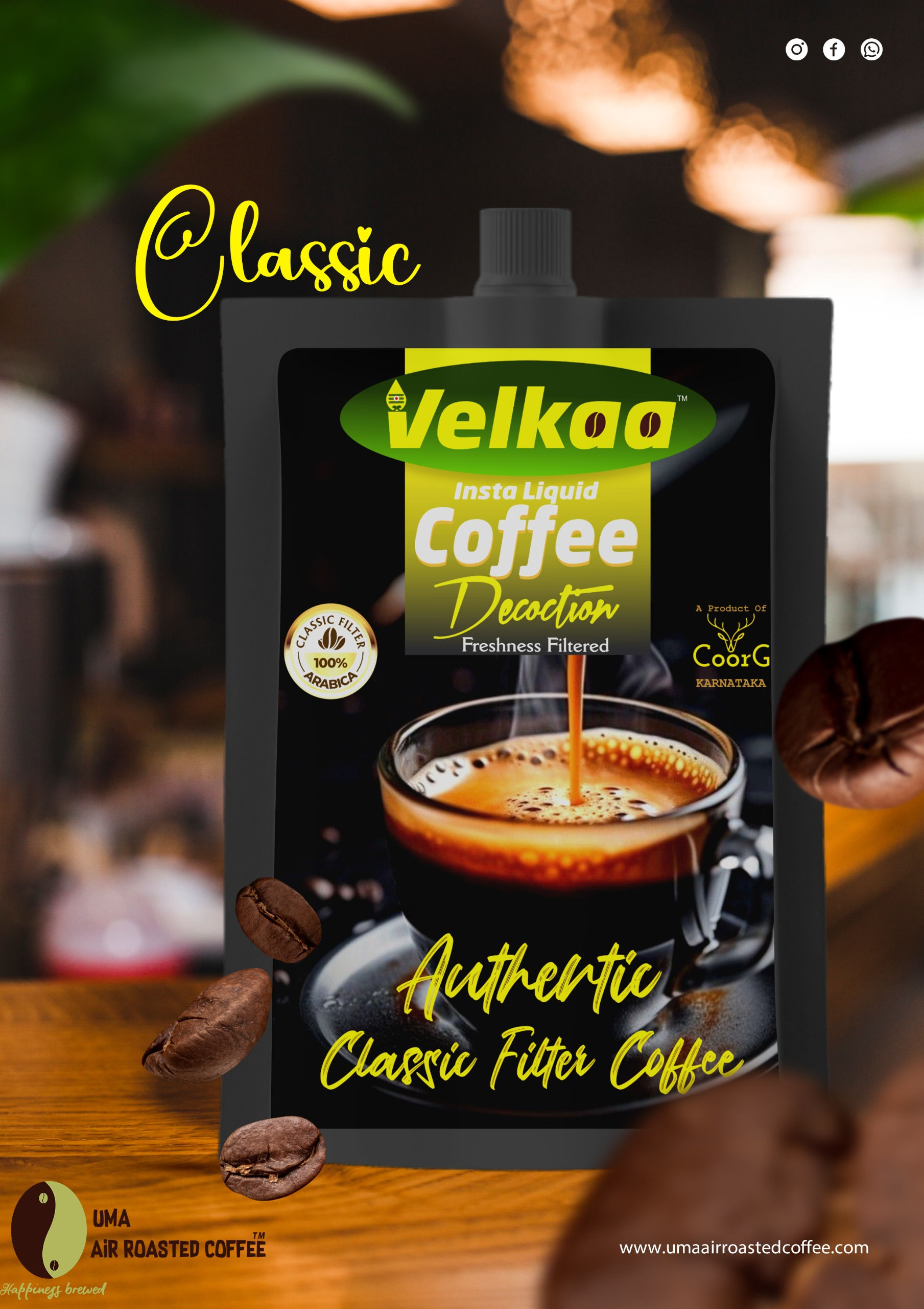 Velkaa Classic Instant liquid - Blend of 100% Pure Arabica Coffee
