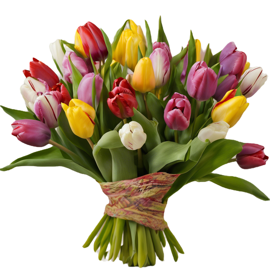 Buntfarbener Tulpenstrauß, wunderschöne Frühlingsblumen