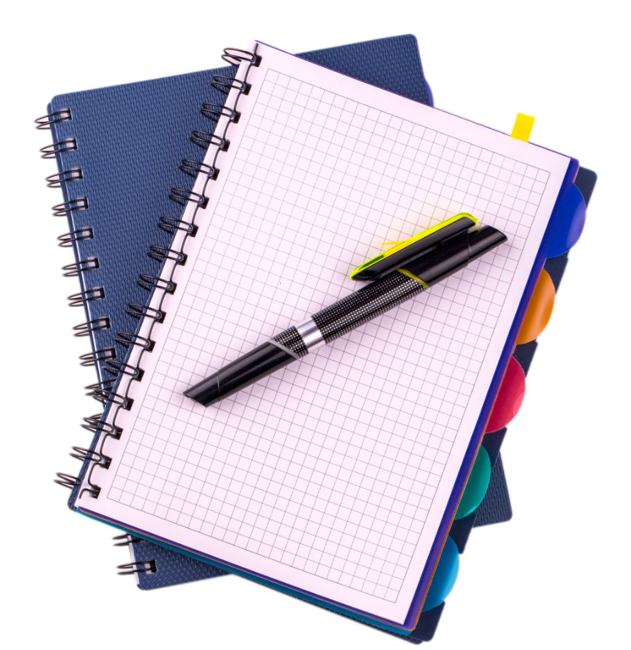 Grid notebook and pen ready for notes