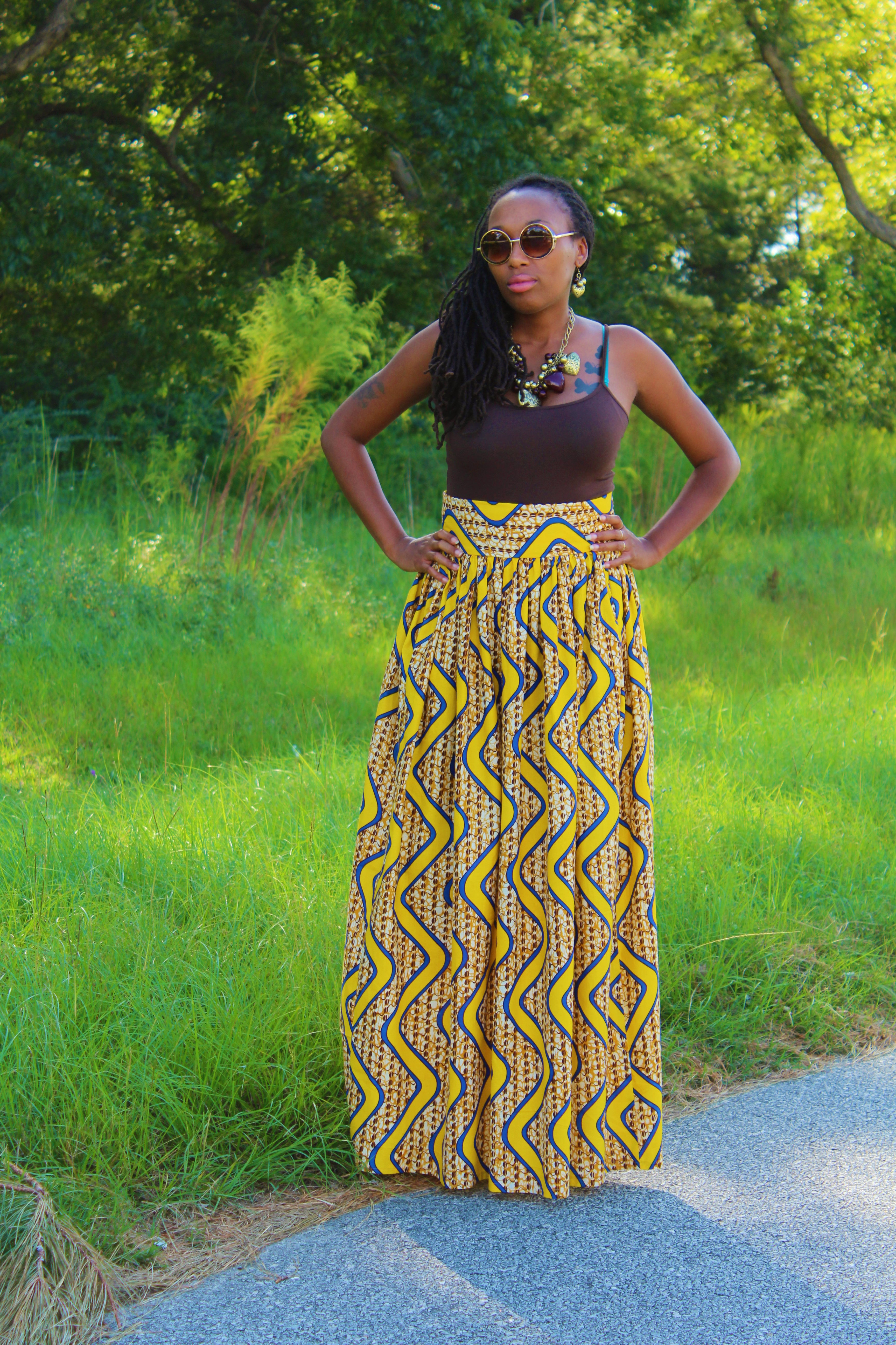 (Tomeica)-Ankara African Print Maxi Skirt