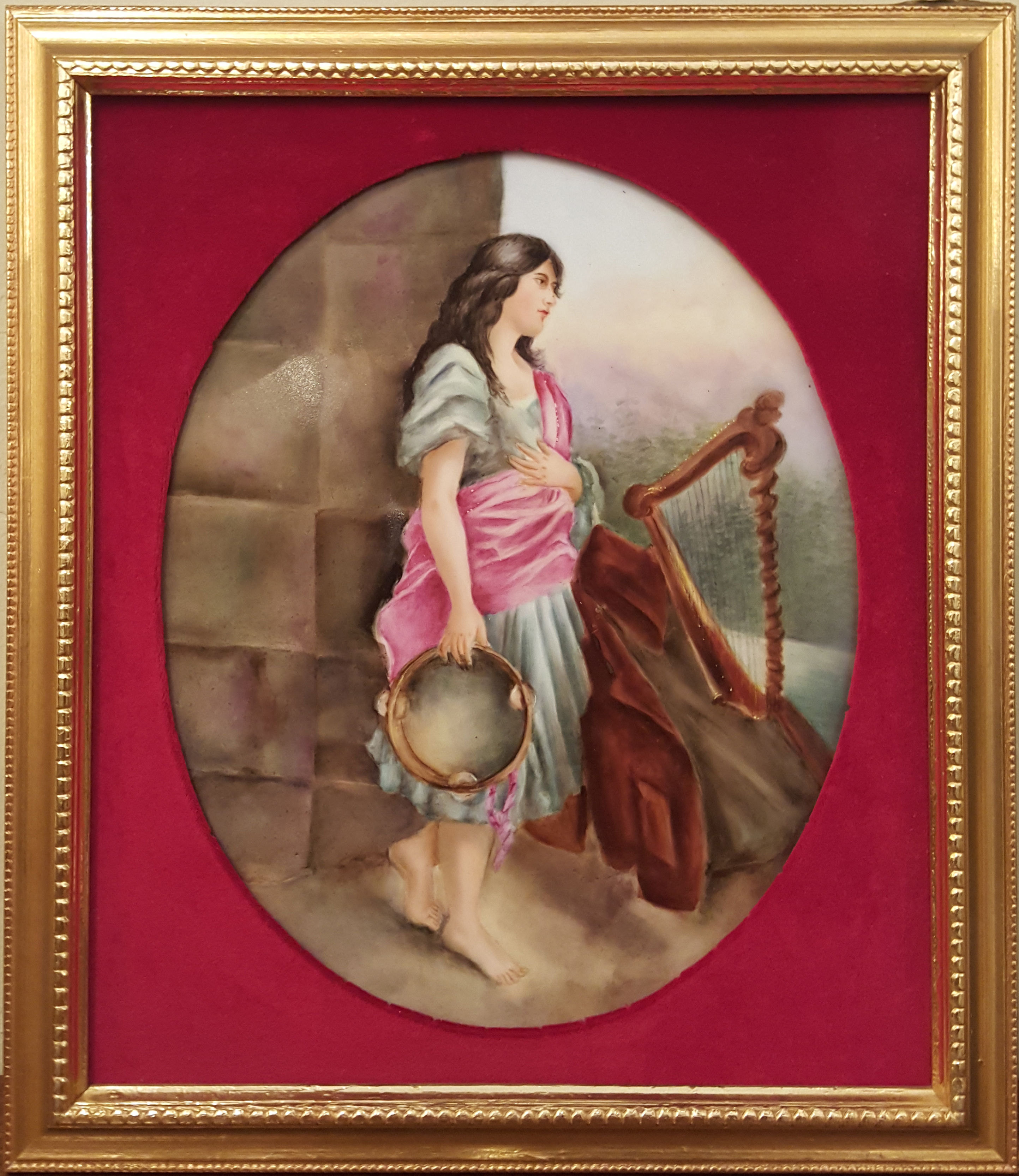 French antique Frame porcelain portrait hand paint