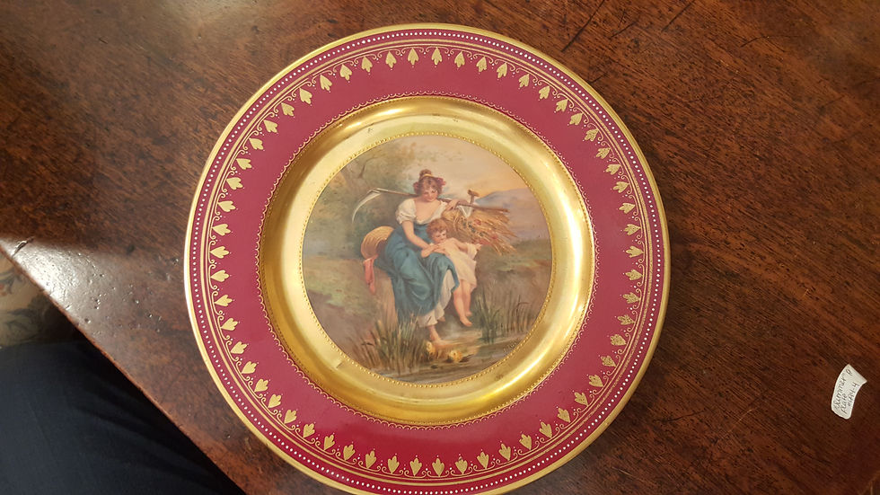 Thumbnail: Europeean antique Summer ceramic red and gold plat