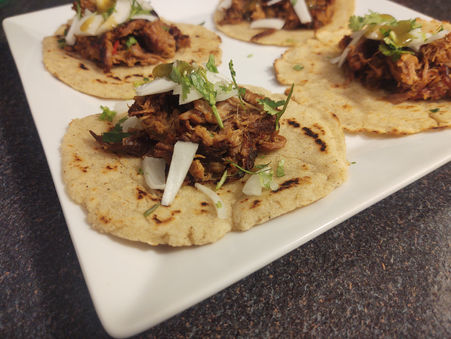 Pork carnitas and homemade corn tortillas