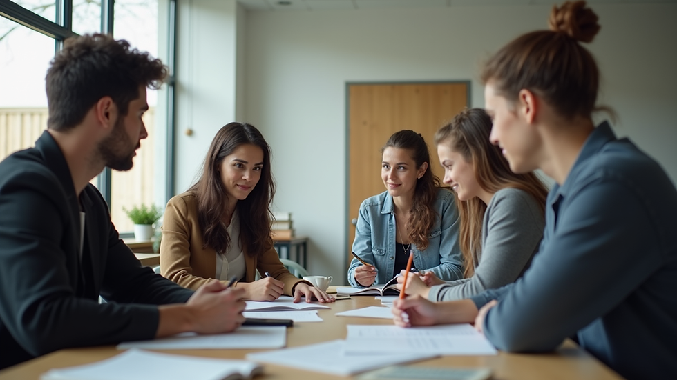Eye-level view of a group of students engaged in a collaborative study session
