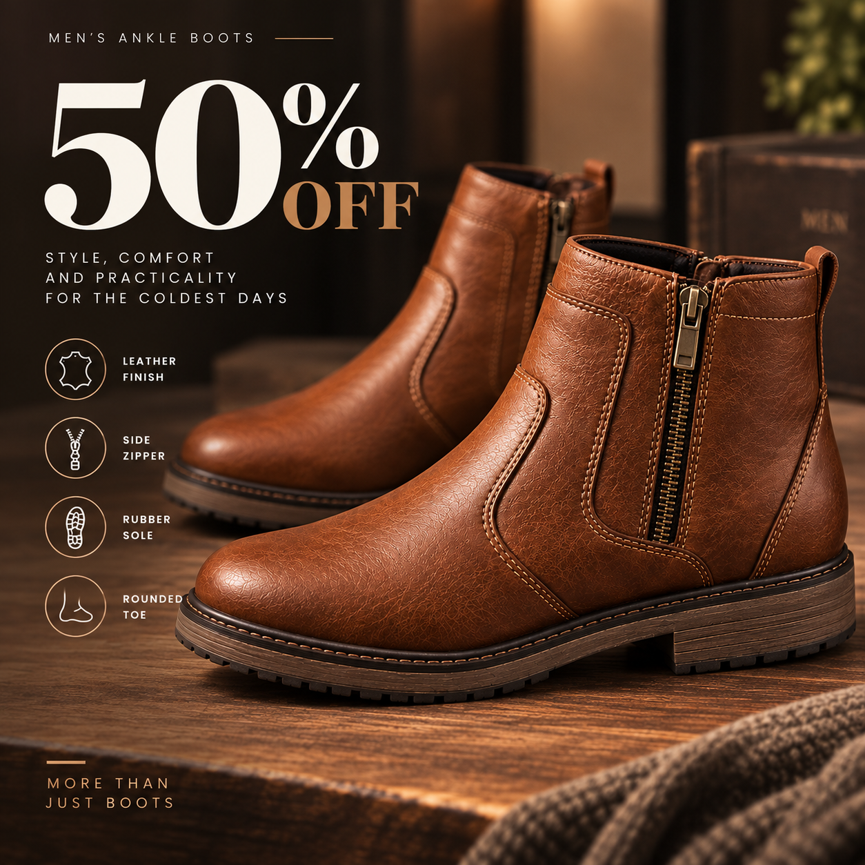 Men's Winter Warm Ankle Zipper Boots