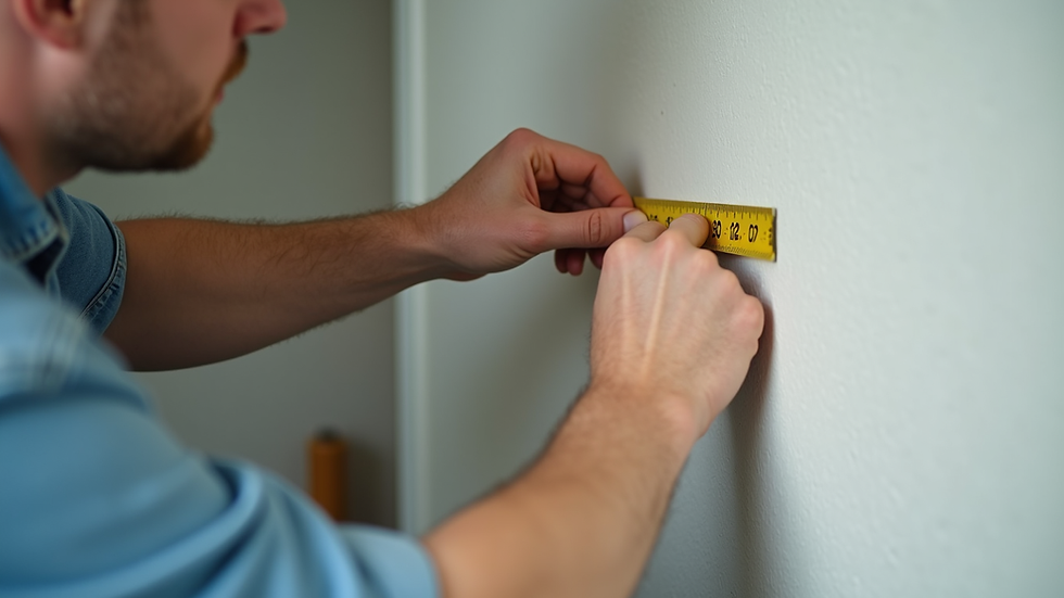 Close-up view of a contractor measuring a wall for renovation