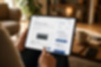 Nutzer konfiguriert seine persönliche myBraille auf einem Tablet im Wohnzimmer