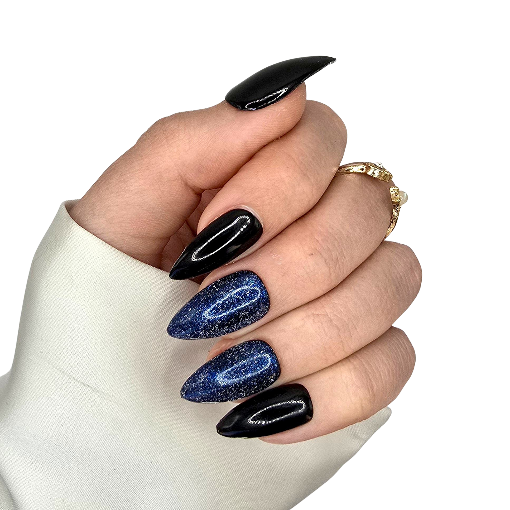 B-260 - Medium Stiletto - Zwart met blauweglitter - Basics