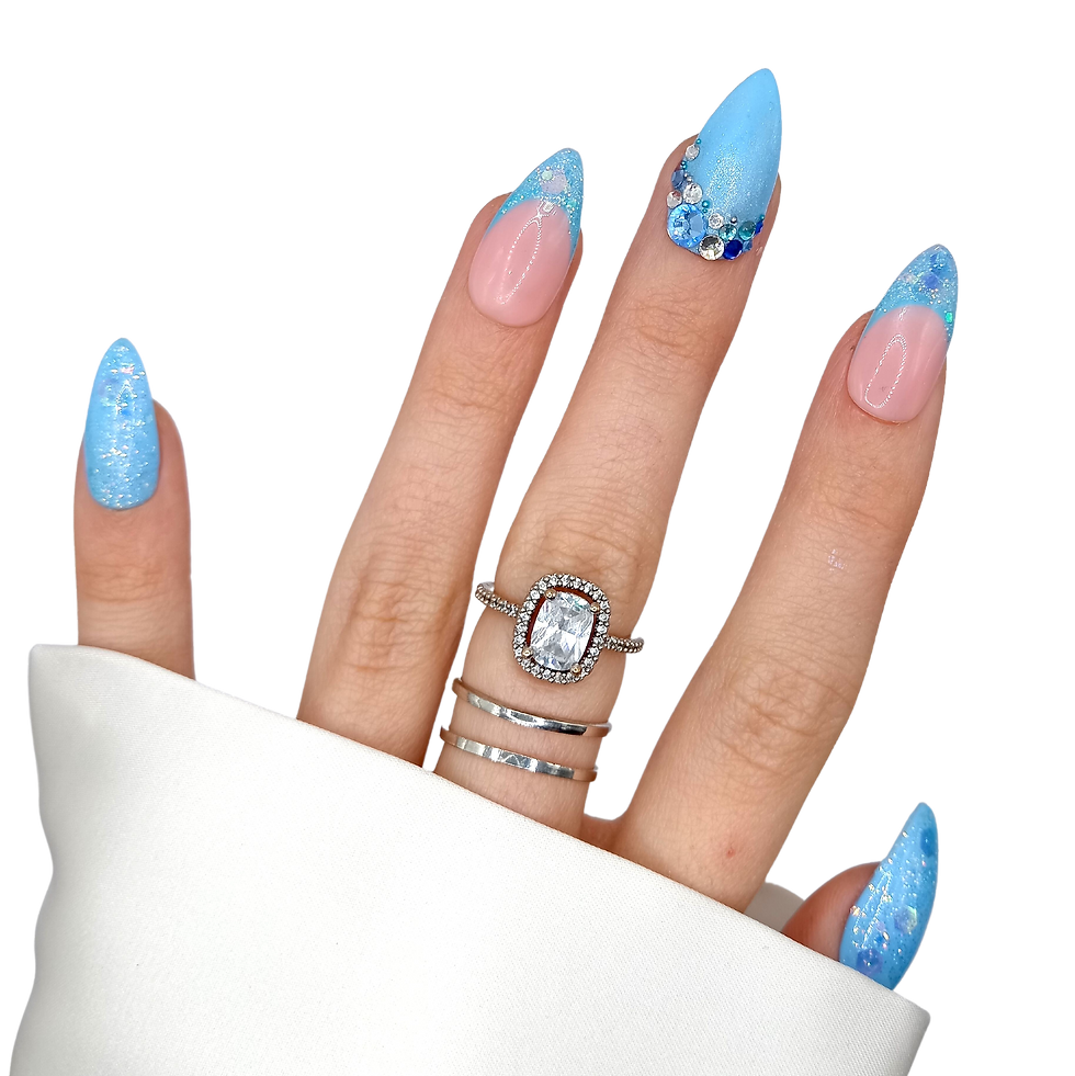 Thumbnail: No. 166 Ice Queen - Medium Stiletto -Blauw, Glitter, French