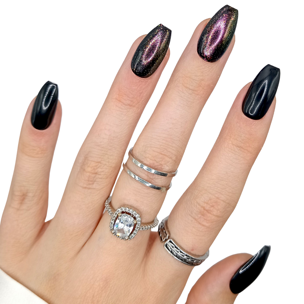Thumbnail: B-27 - Medium Ballerina Coffin - Zwart met groen-roze chrome - Basics