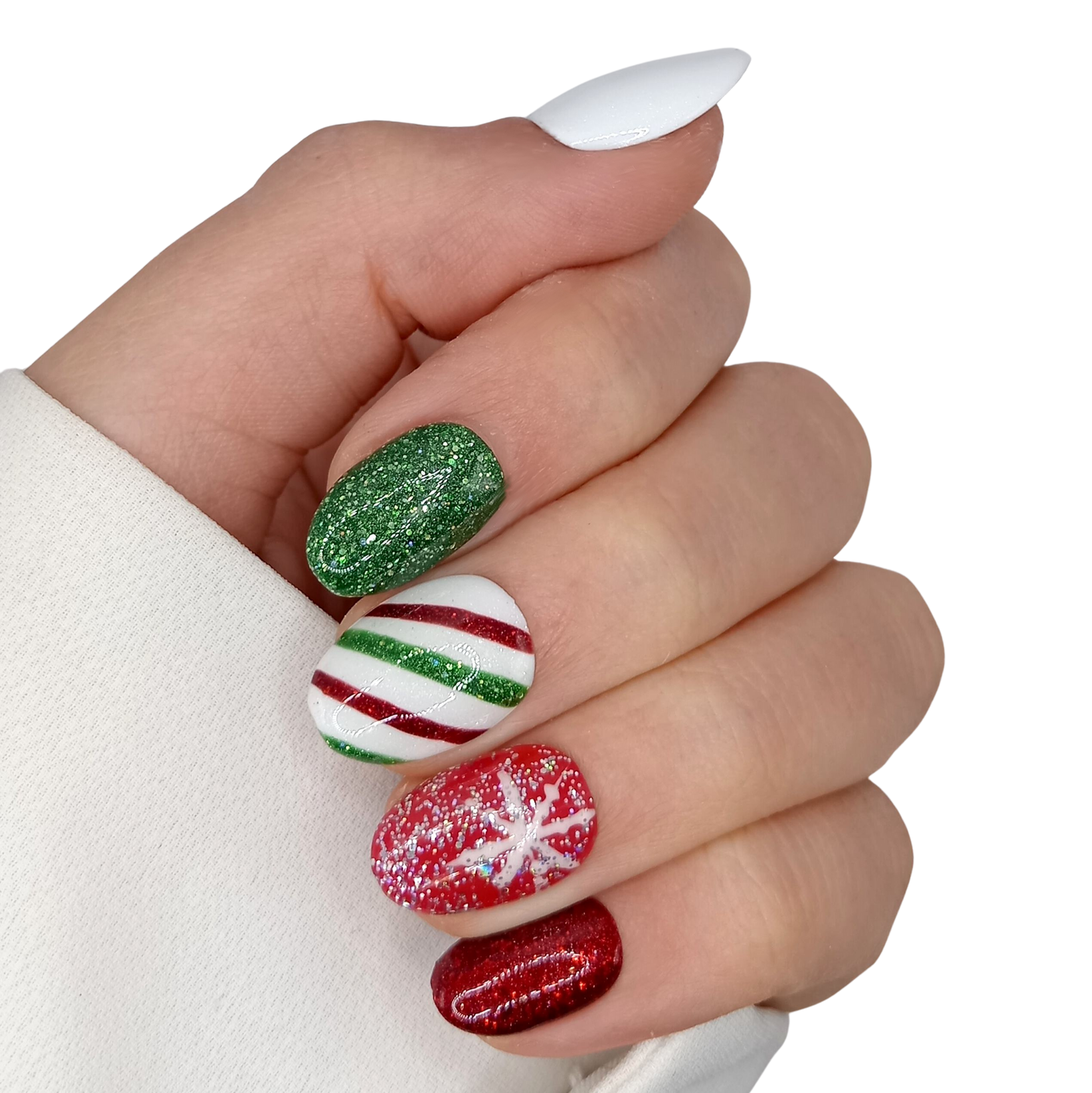 No. 30 Candy Cane - XS Almond - Groen - Rood -Glitter