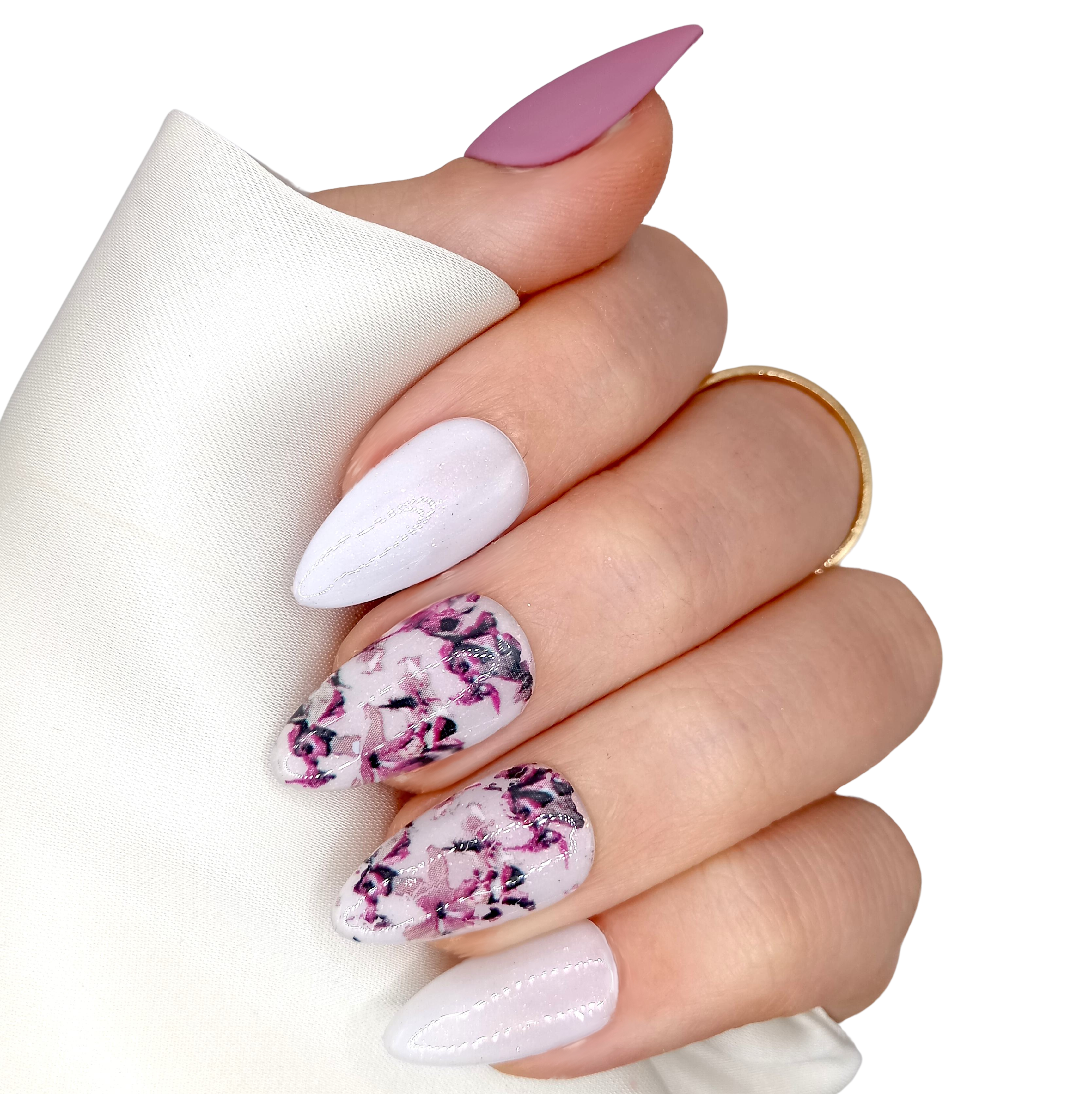 B-179 - S Stiletto - Wit-Paars-Bloemen - Basics