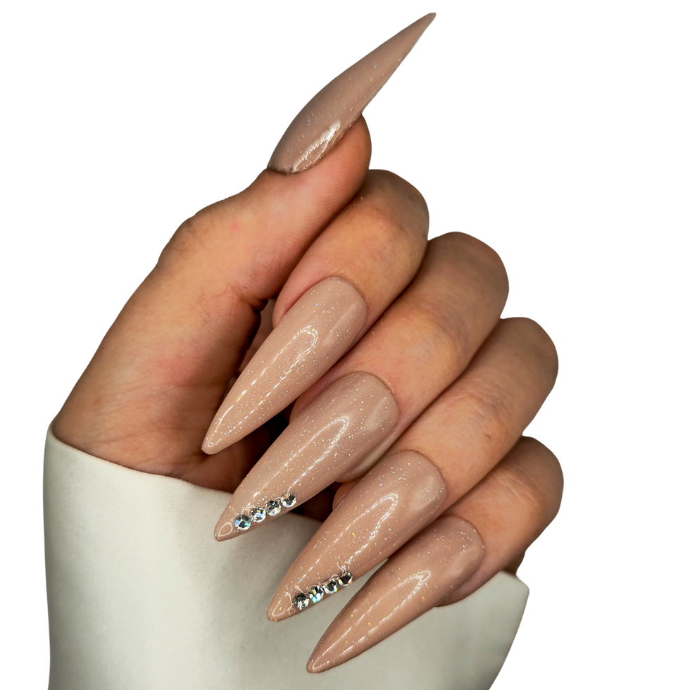 Thumbnail: B-271 - XL Stiletto - Shimmer Nude - Steentjes