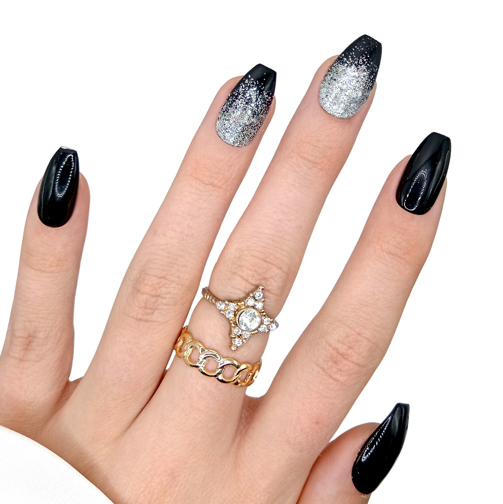 Thumbnail: B-238 - Medium Ballerina Coffin - Zwart Zilver Glitter - Basics