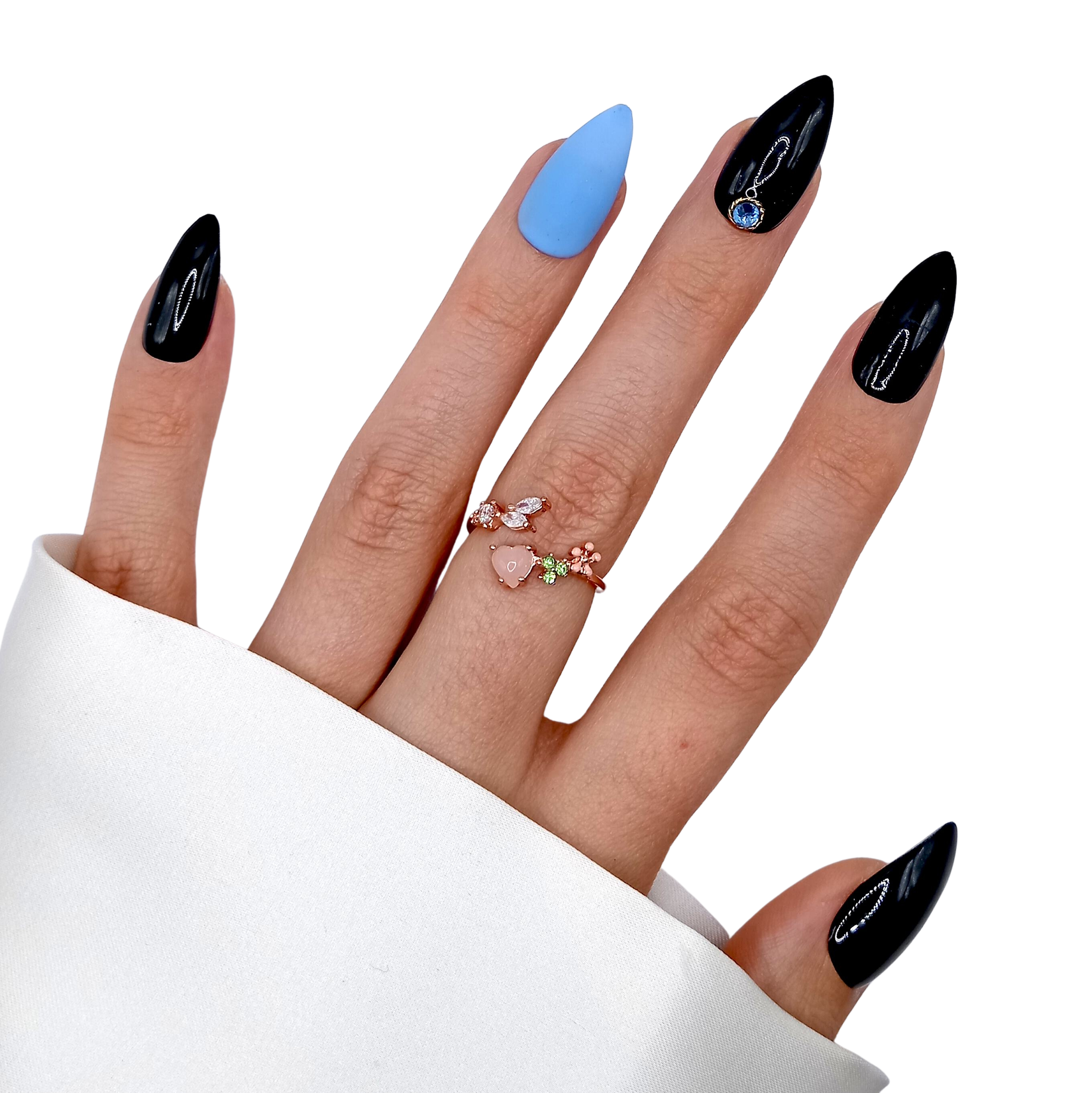 B-9 - Medium Stiletto - Zwart Blauw Rhinestone - Basics