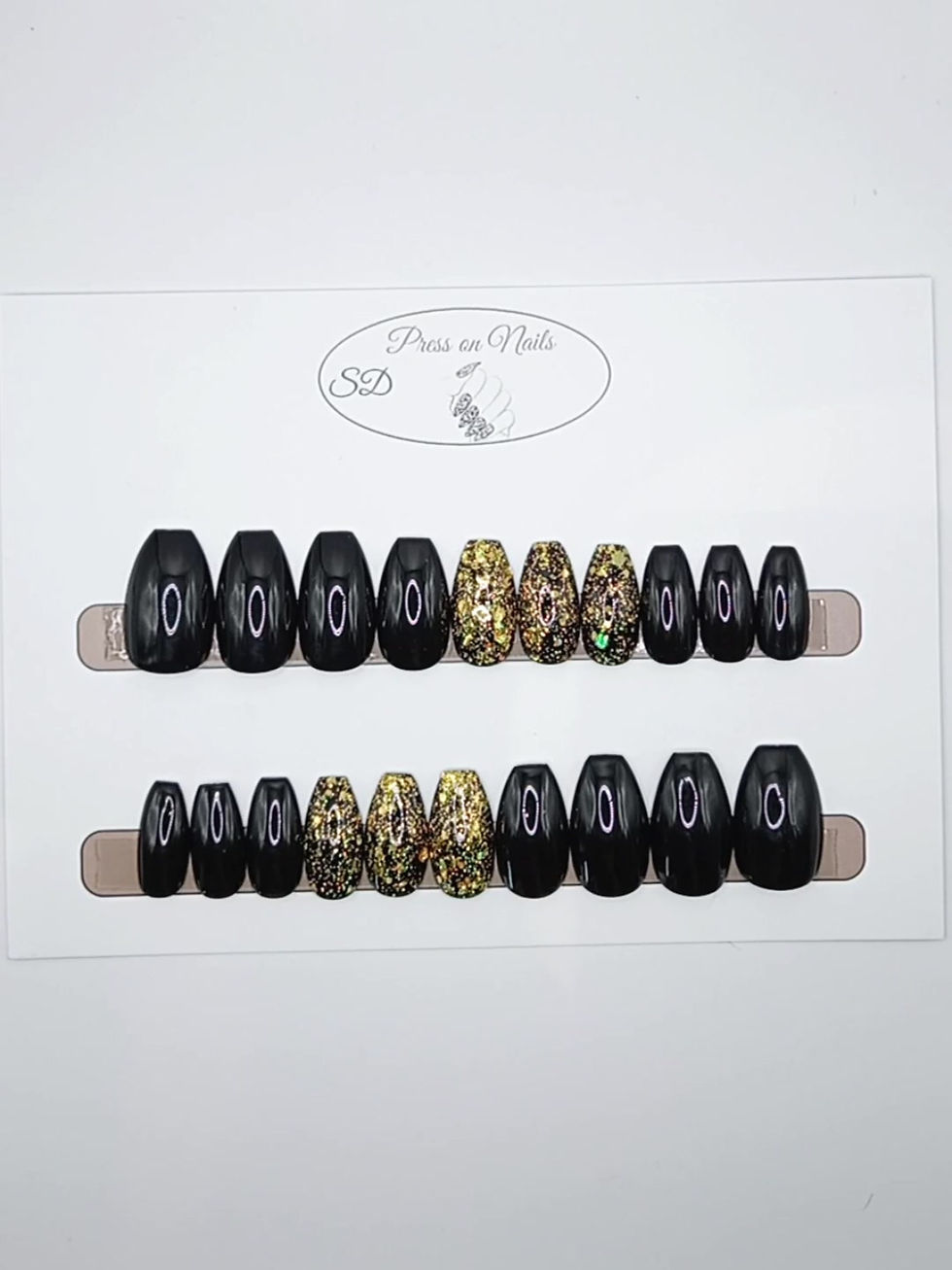 Thumbnail: B-17 - Medium Ballerina Coffin - Zwart Glitter Goud - Basics