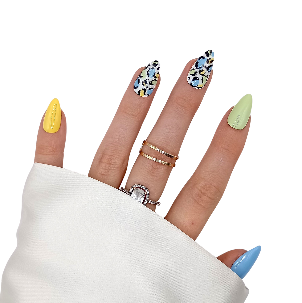 Thumbnail: B-218 - S Stiletto - Blauw-Groen-Geel-Pastel-Print - Basics