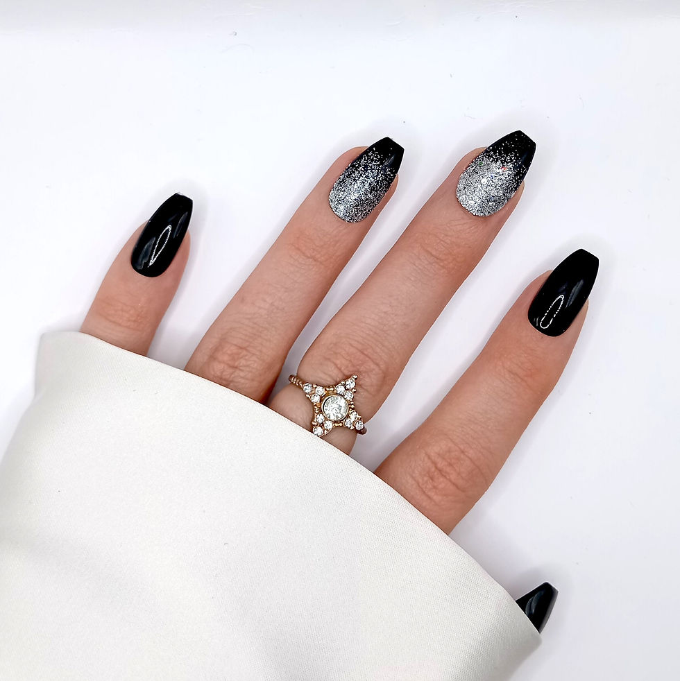 Thumbnail: B-238 - Medium Ballerina Coffin - Zwart Zilver Glitter - Basics