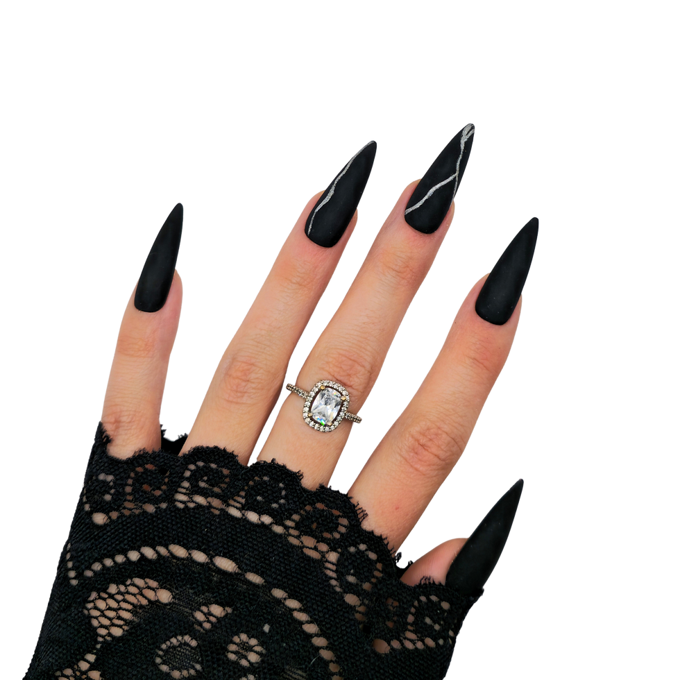 Thumbnail: B-287 - XL Stiletto - Zwart Matte Zilver Marble - Basics