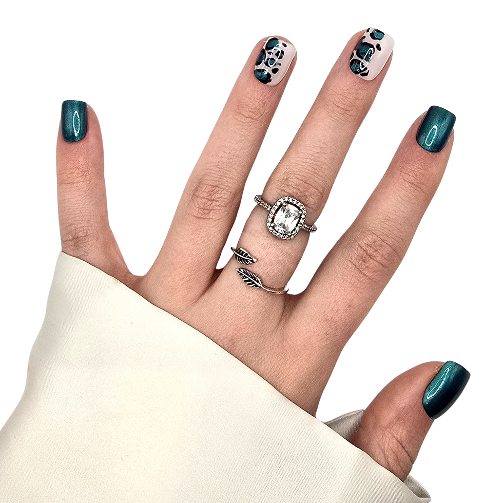 Thumbnail: B-255 - Kort Recht - Blauwgroen glitter met animal print - Basics