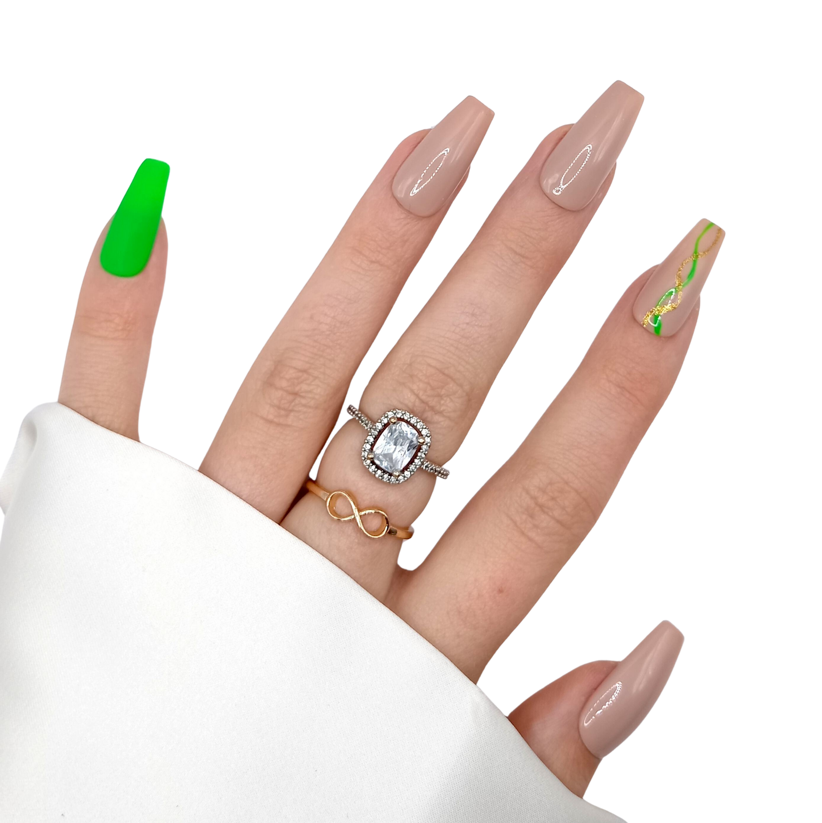 B-127 - Lang Coffin - Nude Neon Groen Swirl - Basics