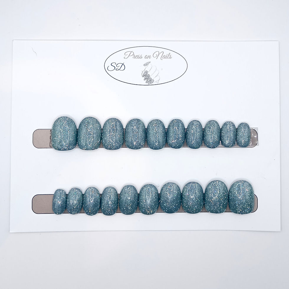 Thumbnail: B-163 - XS Almond - Blauw Glitter - Basics
