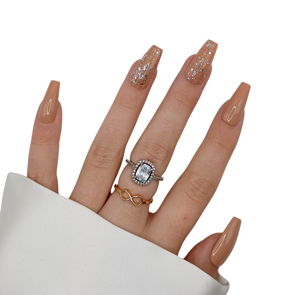 Thumbnail: B-233 - Lang Coffin - Nude Goud Glitter - Basics