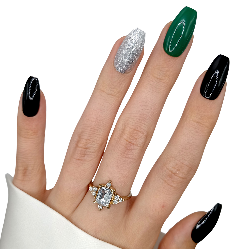 Thumbnail: B-108 - Medium Ballerina Coffin - Zwart Zilver Groen - Basics