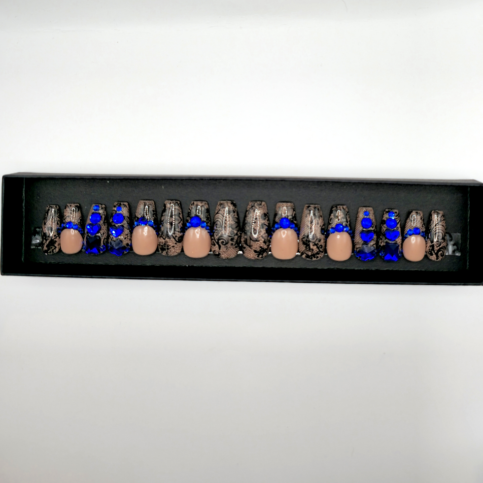 Thumbnail: No. 51 Royals - Lang Coffin - Blauw, Kant - Rhinestones - Luxury Nails