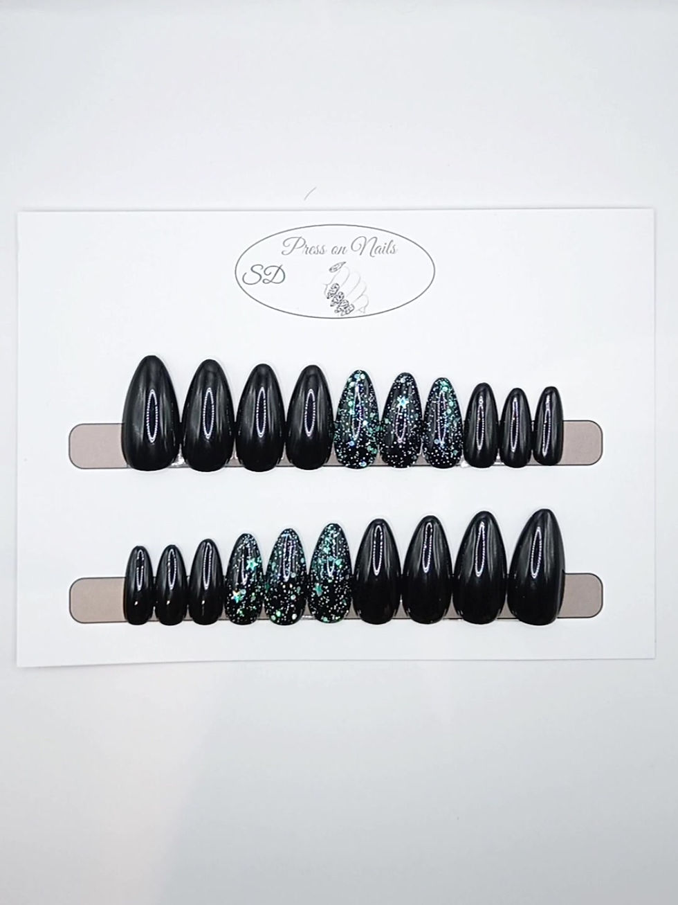 Thumbnail: B-172- Lang Stiletto - Zwart met glitter - Basics