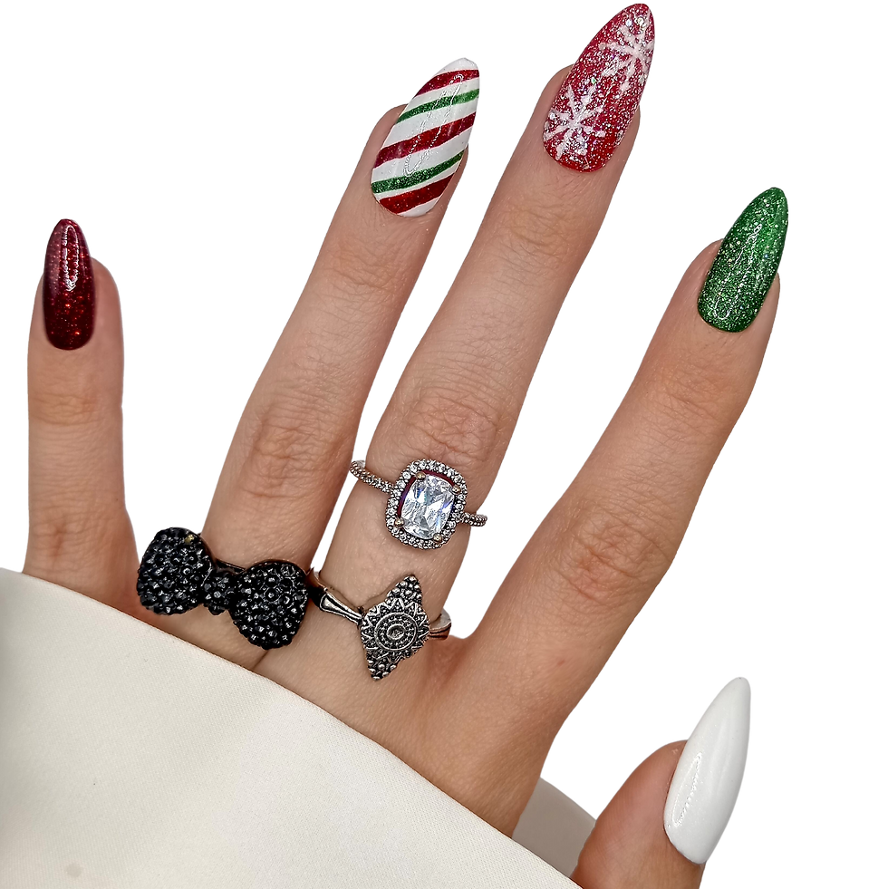 Thumbnail: No. 30 Candy Cane - Lang Stiletto - Rood Groen Kerst Glitter