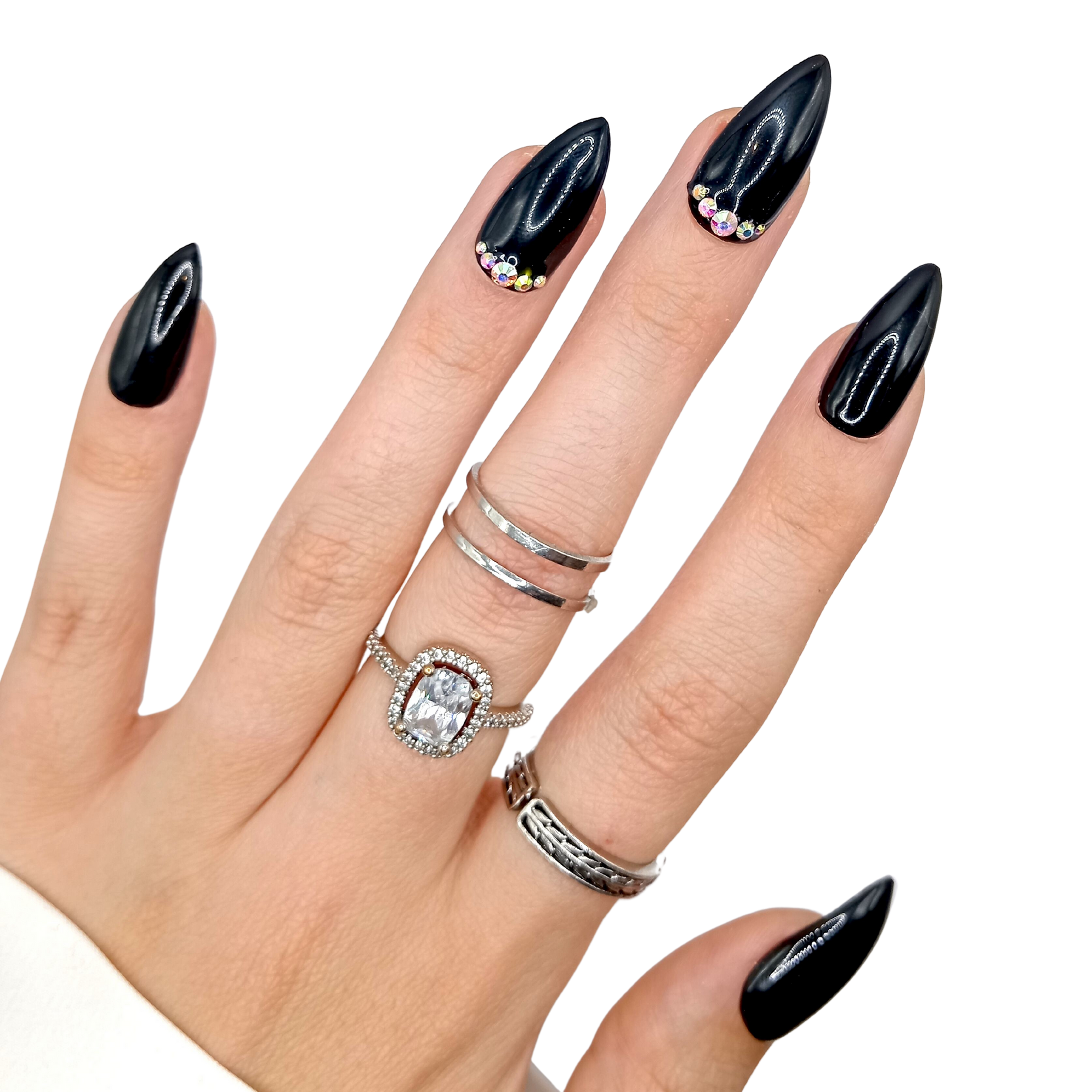 B-52 - Medium Stiletto - Zwart met steentjes - Basics