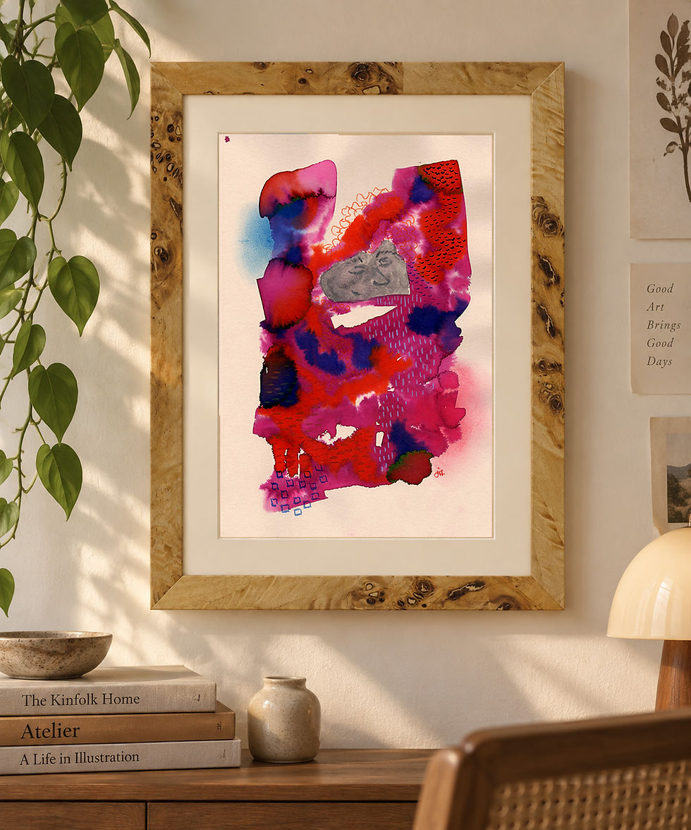 A Place to Bloom original artwork shown framed in a contemporary interior