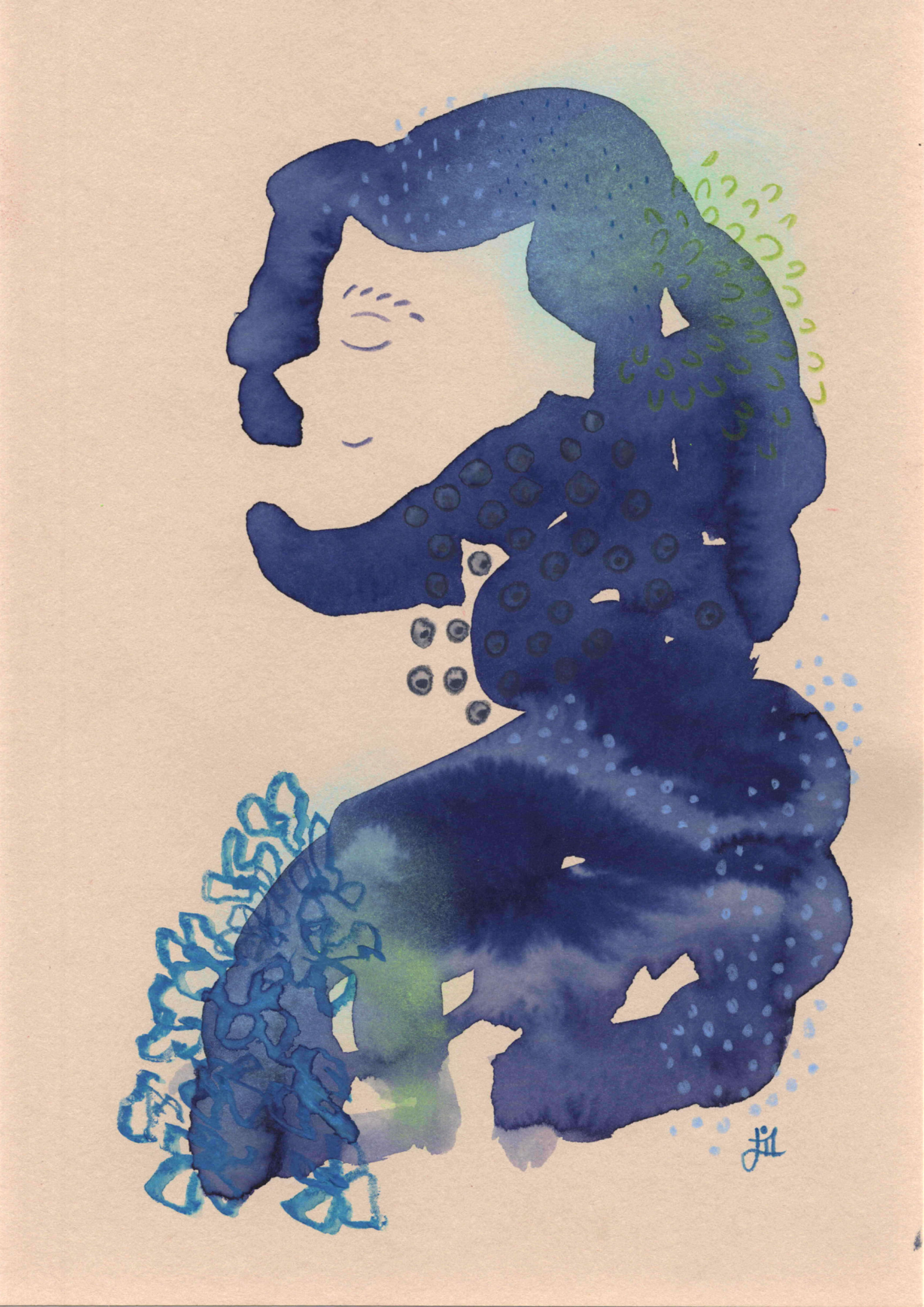 Blue Within original mixed media art on paper by İlke Türkoral