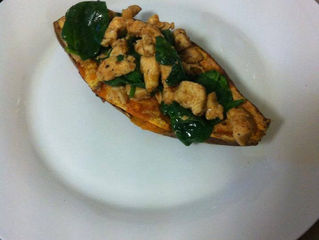 Sweet Potato with Spinach and Chicken