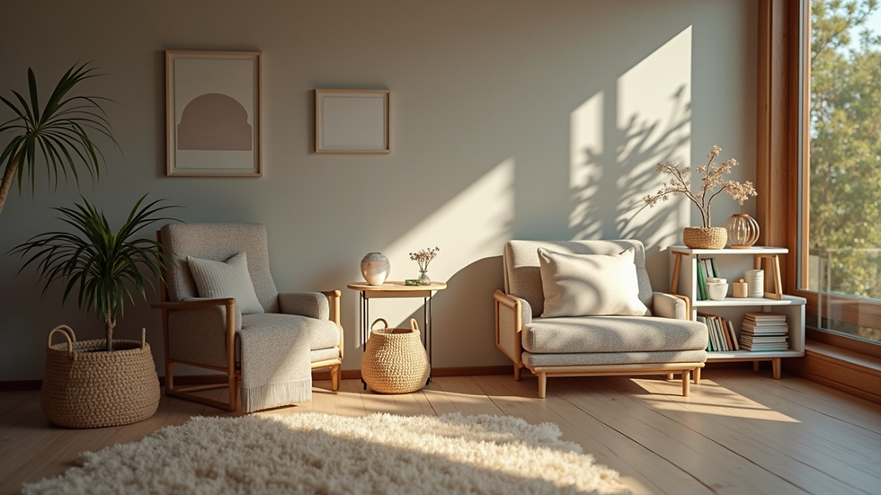Close-up view of a cozy living room with a comfortable chair and a small bookshelf filled with parenting books